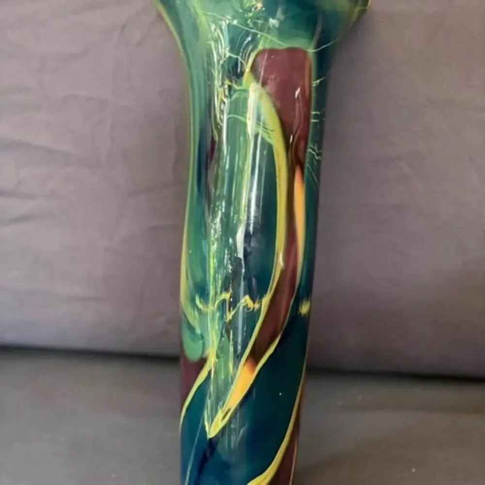 Signed Marti Johnson Texas Studio Hand-Blown Art Glass Vase - 12”